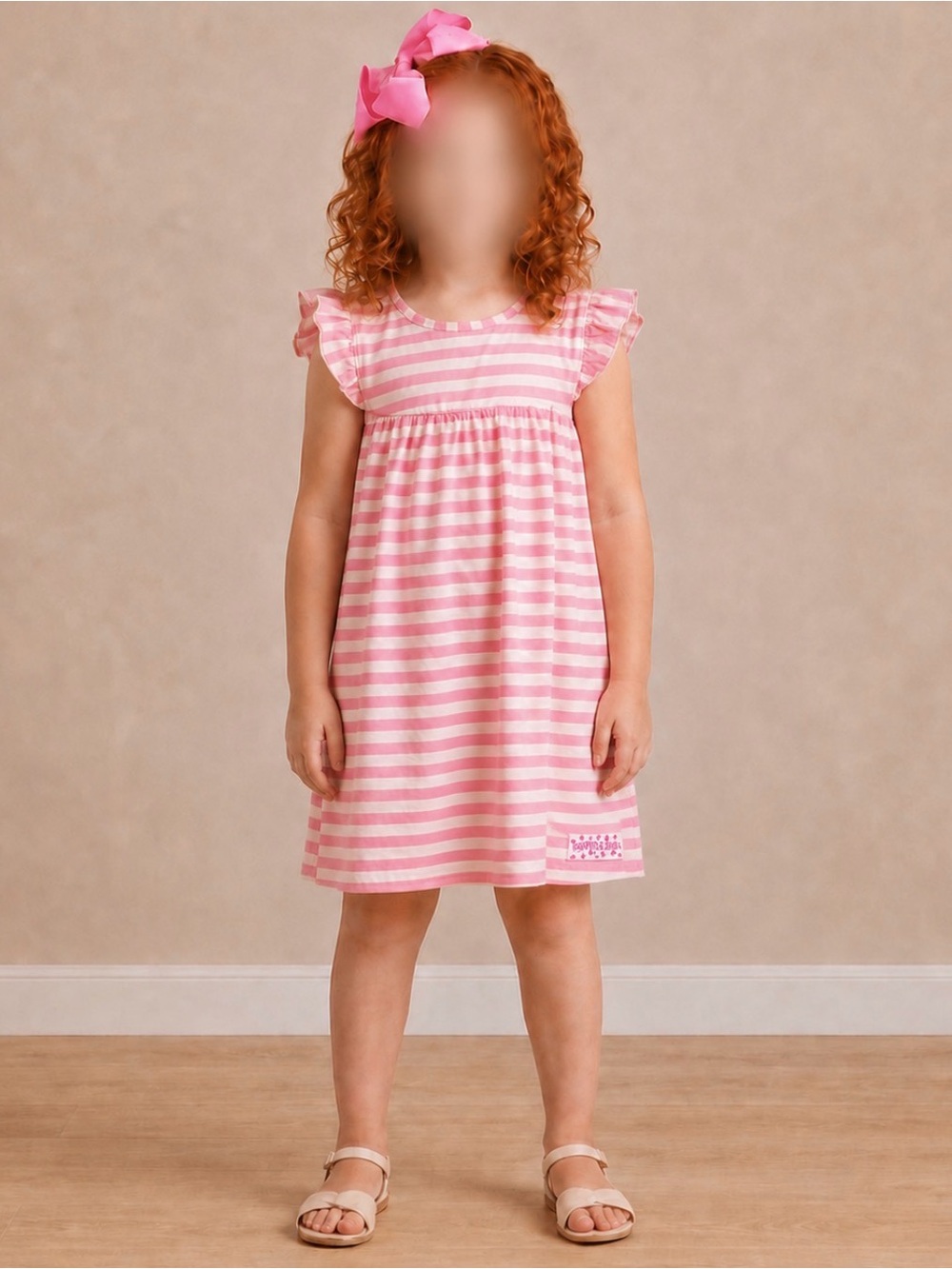 Ruffle Girl Pink & Cream Core Stripe Pearl Dress